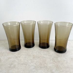 Set of 4 Vintage Anchor Hocking Linden Smokey Brown Flared Tumblers 12 Ounce